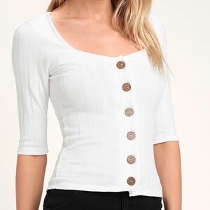 FREE PEOPLE Central Park White Three-Quarter Sleeve Cardigan Sweater